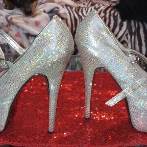 Hologram Silver Sequin Stiletto Shoes